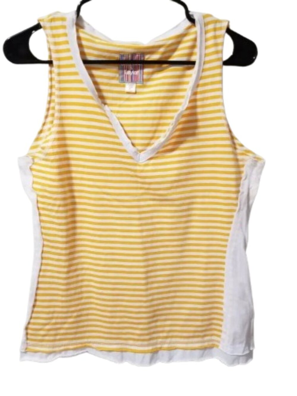 Christine & Taylor Yellow White V Neck Tank Top Women's Large